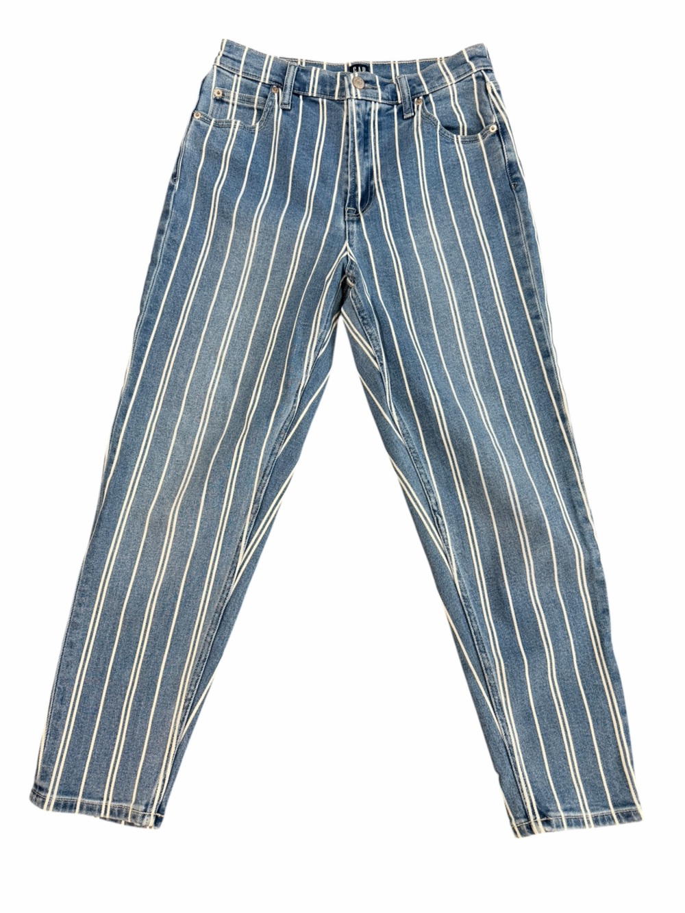 GAP Denim Mom Jean Stripe Navy High Rise Cropped Jeans Size 4/27